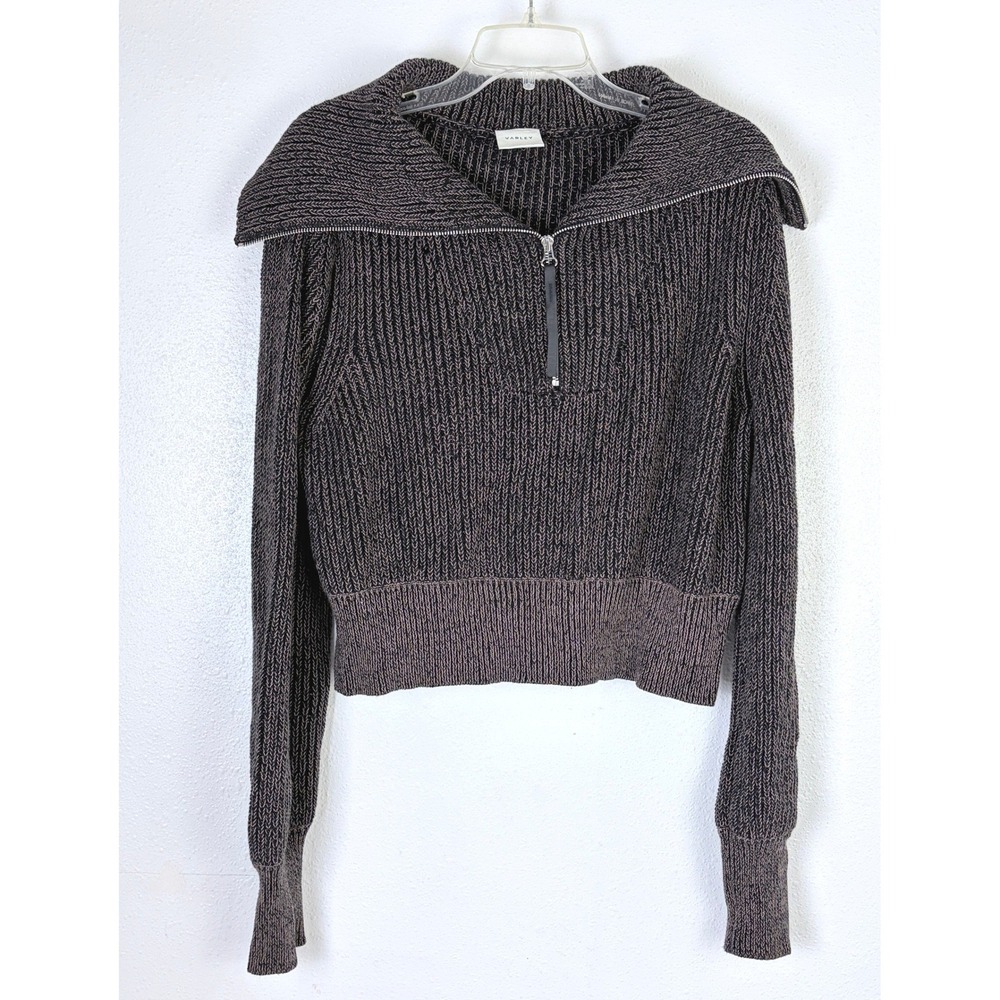 Varley Mentone Sweater XS Brown Marl Half Zip Cotton Ribbed Oversized Collar